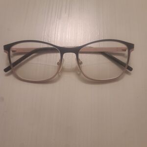 Two-Tone Black and Blush Rectangular Eyeglass Frames